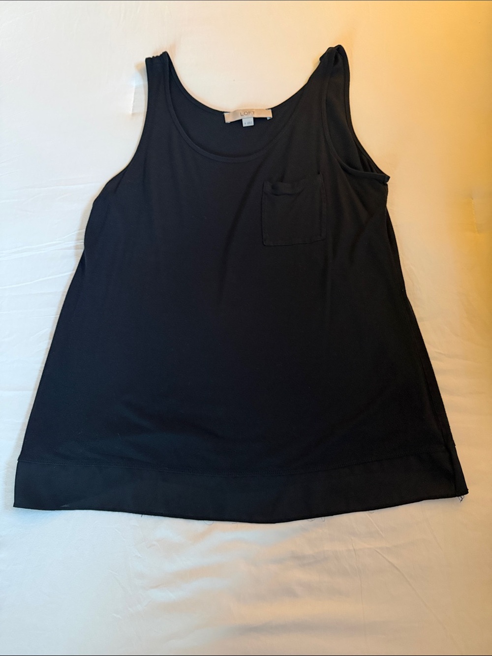 LOFT Black Loose Fit Scoop Neck Tank with Chest Pocket.